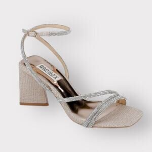 Badgley Mischka NEW sz 10 Freedom Glitter Block Heel Rhinestone Gold Sandal $245